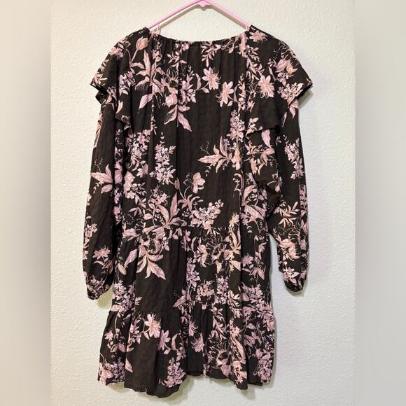 Free People NWT Sunbaked Ruffled Swing Tiered Mini Dress Washed Black Floral L - Picture 5 of 10